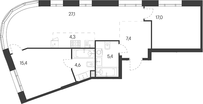 Планировка: Евротрёшка 81,2 м² в ЖК «Родина Переделкино»