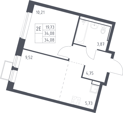 Планировка: Евродвушка 34,1 м² в ЖК «Молжаниново»