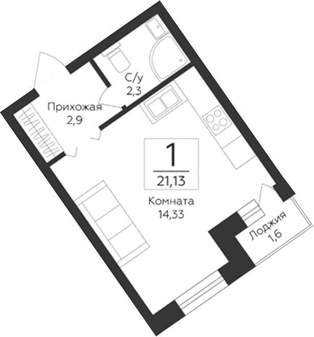 Планировка: Студия 19,5 м² в ЖК «Гардарика Клаб»