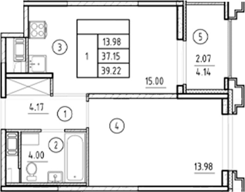 Планировка: Евродвушка 37,2 м² в ЖК «Ассамблея»