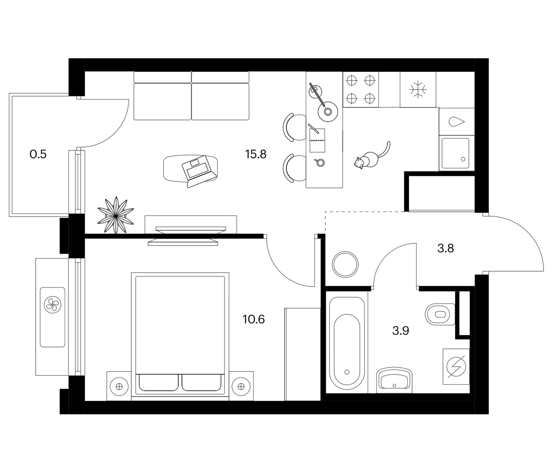 Планировка: 1-комнатная квартира 34,1 м² в ЖК «Белая Дача парк»