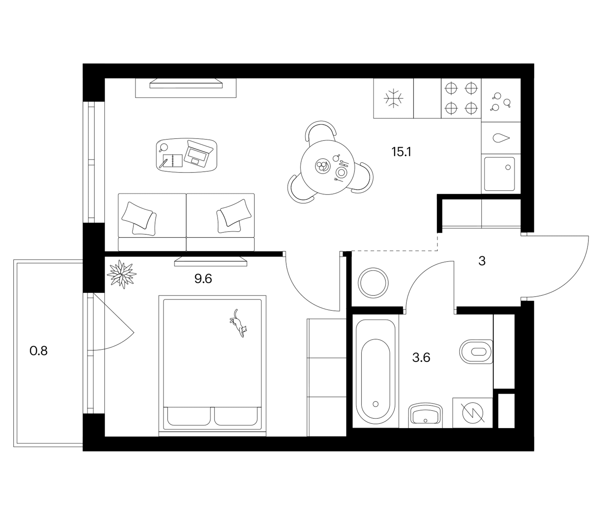 Планировка: 1-комнатная квартира 31,3 м² в ЖК «Москворечье»