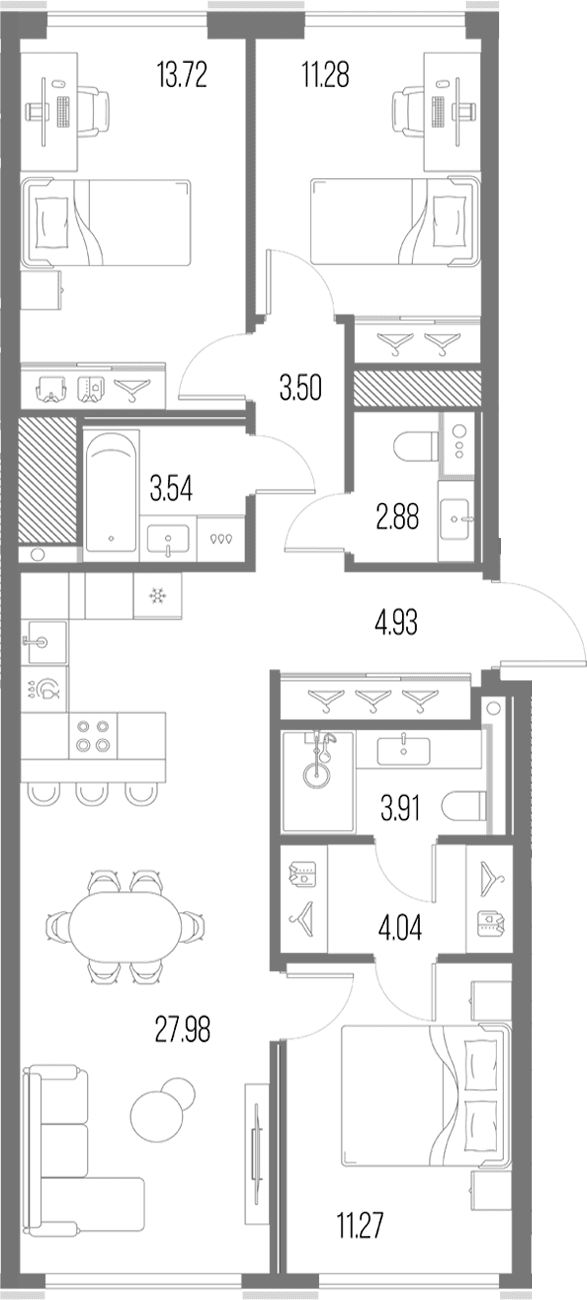 Планировка: Квартира евро-4 87,1 м² в ЖК «Легенда у Моря»