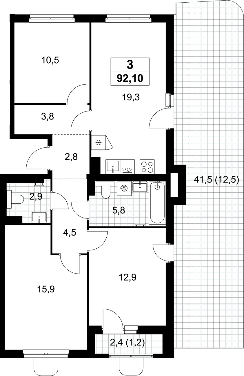 Планировка: Квартира евро-4 78,4 м² в ЖК «Прокшино»