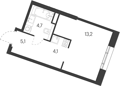 Планировка: Студия 27,5 м² в ЖК «Родина Переделкино»