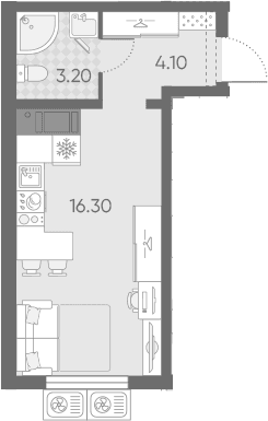 Планировка: Студия 23,6 м² в ЖК «Ручьи 2»