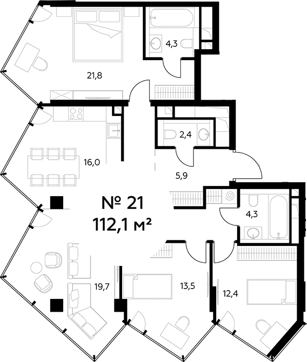 Планировка: Квартира евро-4 112,1 м² в ЖК «Монблан»