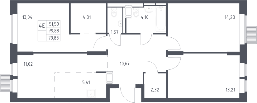 Планировка: Квартира евро-4 79,9 м² в ЖК «Большое Путилково»