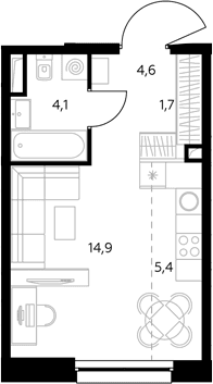 Планировка: Студия 30,8 м² в ЖК «Адмирал»