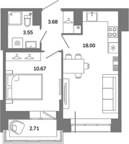 Планировка: Евродвушка 35,9 м² в ЖК «Твой Космос»