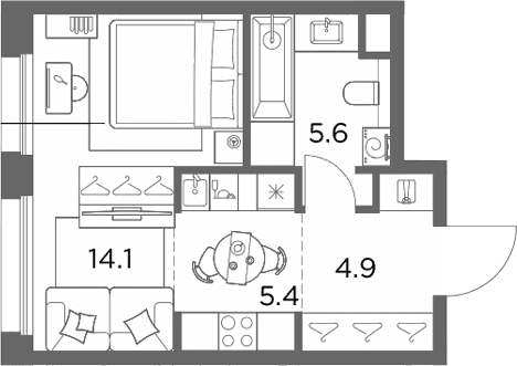 Планировка: Студия 30 м² в ЖК «Станиславский»