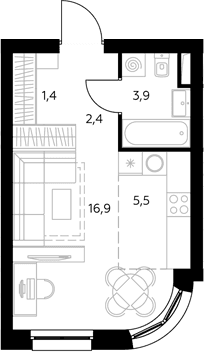 Планировка: Студия 30,3 м² в ЖК «Адмирал»
