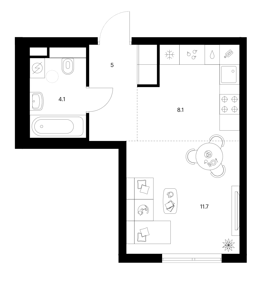 Планировка: Студия 28,9 м² в ЖК «Ярославский»