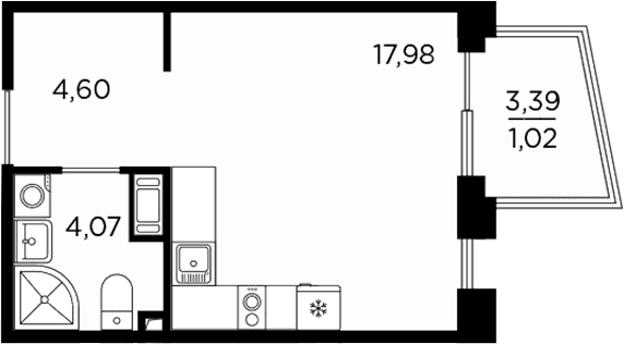 Планировка: Студия 26,7 м² в ЖК «Респект»