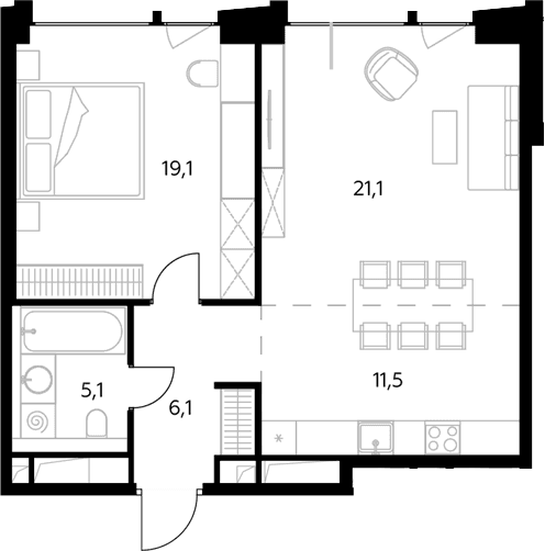 Планировка: Евродвушка 62,9 м² в ЖК «Монблан»