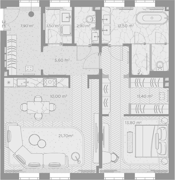 Планировка: 1-комнатная квартира 89,3 м² в ЖК «Николь»