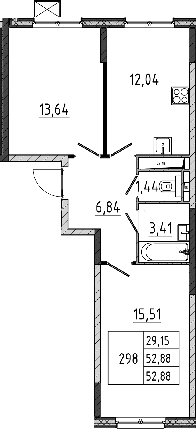 Планировка: 2-комнатная квартира 52,9 м² в ЖК «Поварово-Молодежный-2»