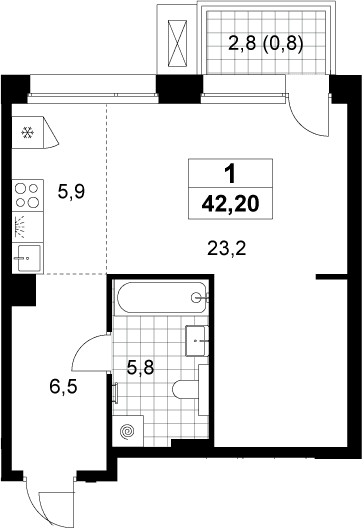 Планировка: Студия 41,4 м² в ЖК «Хольм»