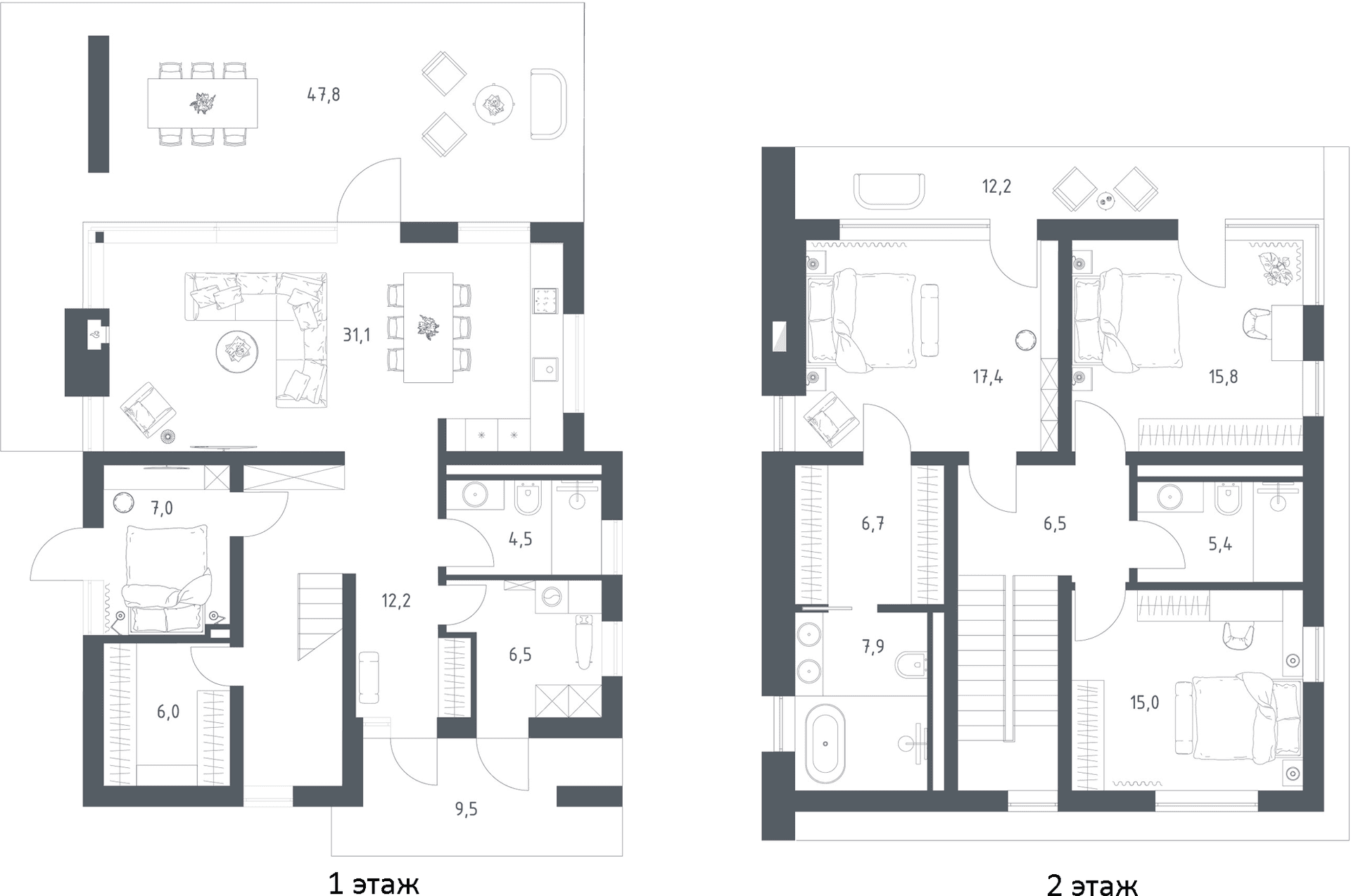 Планировка: Коттедж 173,5 м² в ЖК «Коттеджный поселок ПОРТ ЭММ»