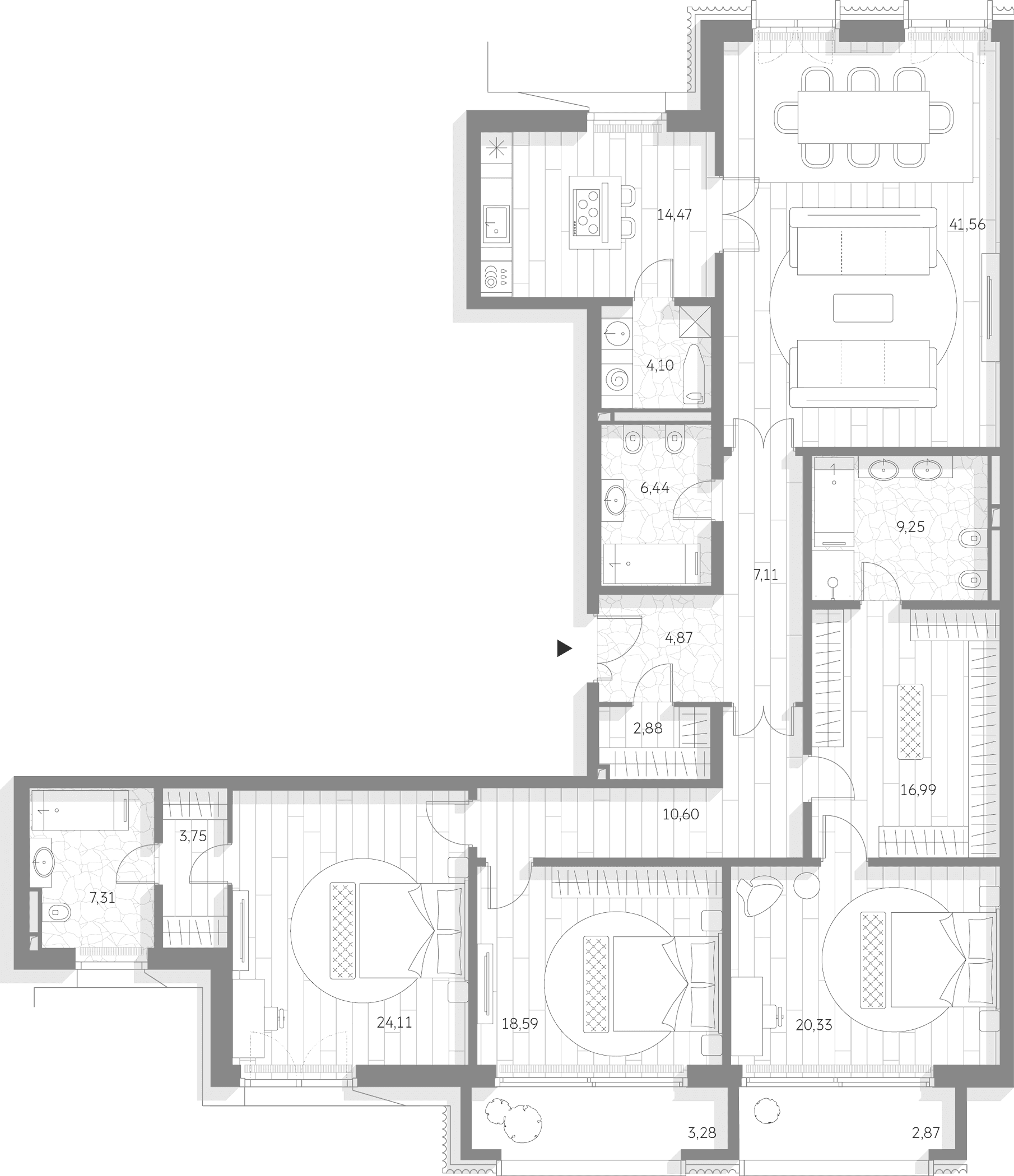 Планировка: Квартира евро-5 192,4 м² в ЖК «Люче»