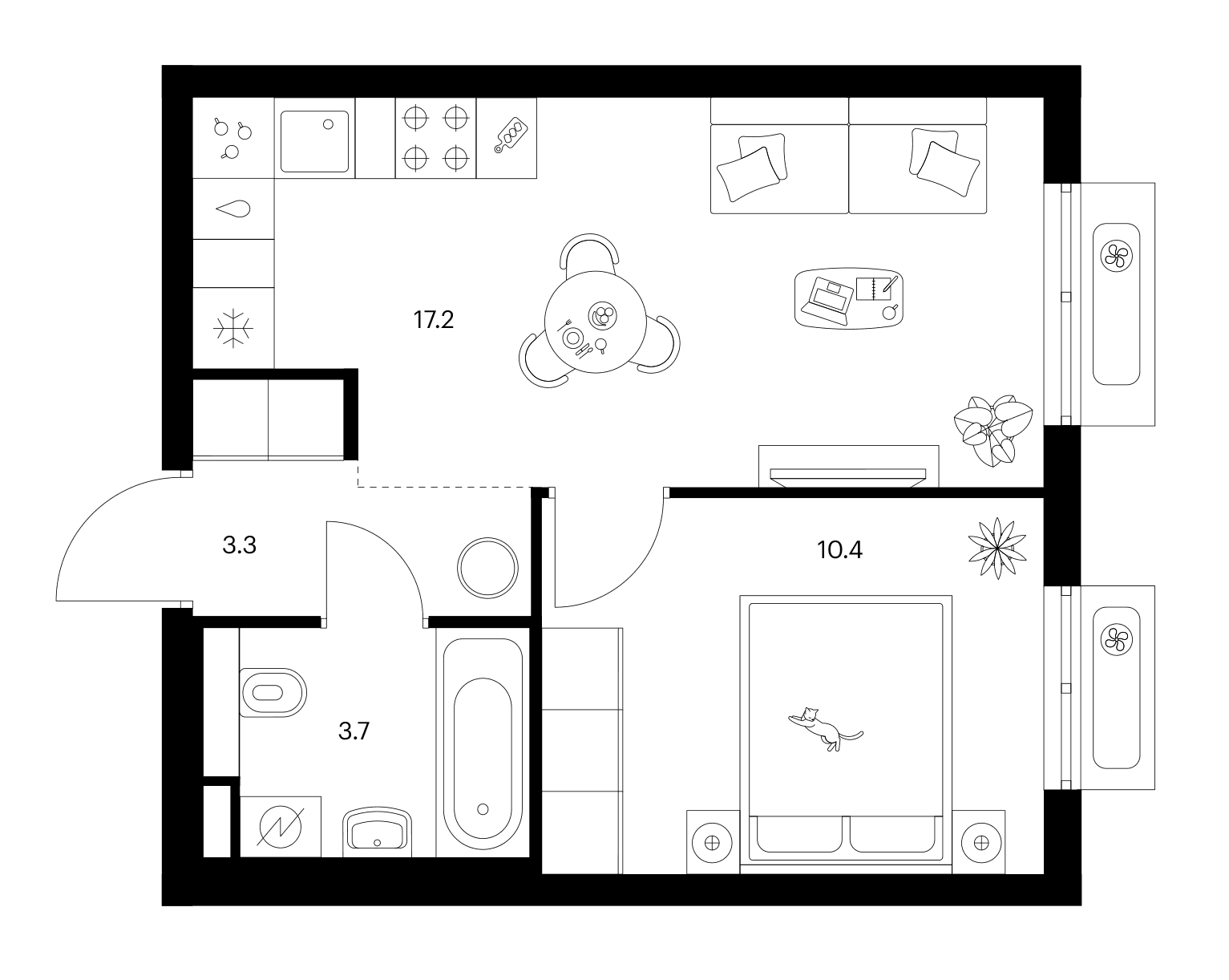 Планировка: 1-комнатная квартира 34,6 м² в ЖК «Ярославский»