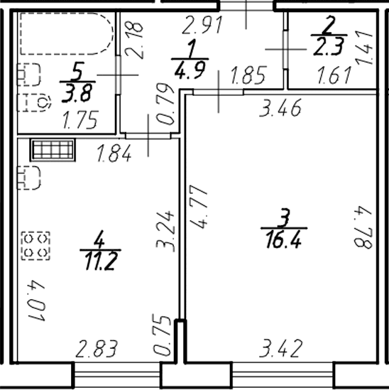 Планировка: 1-комнатная квартира 38,3 м² в ЖК «Ингрия Лэнд»