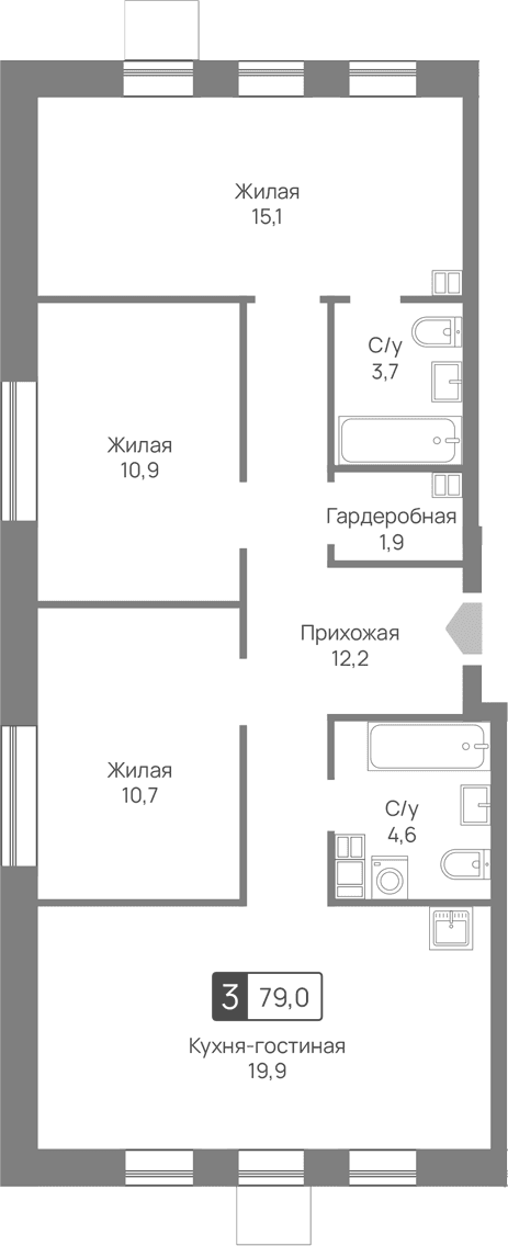 Планировка: Квартира евро-4 79 м² в ЖК «Лесная Отрада»