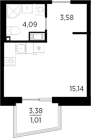 Планировка: Студия 22,8 м² в ЖК «Респект»