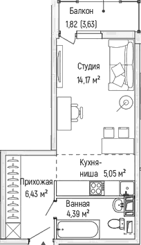 Планировка: Студия 30 м² в ЖК «Рига Хиллс»