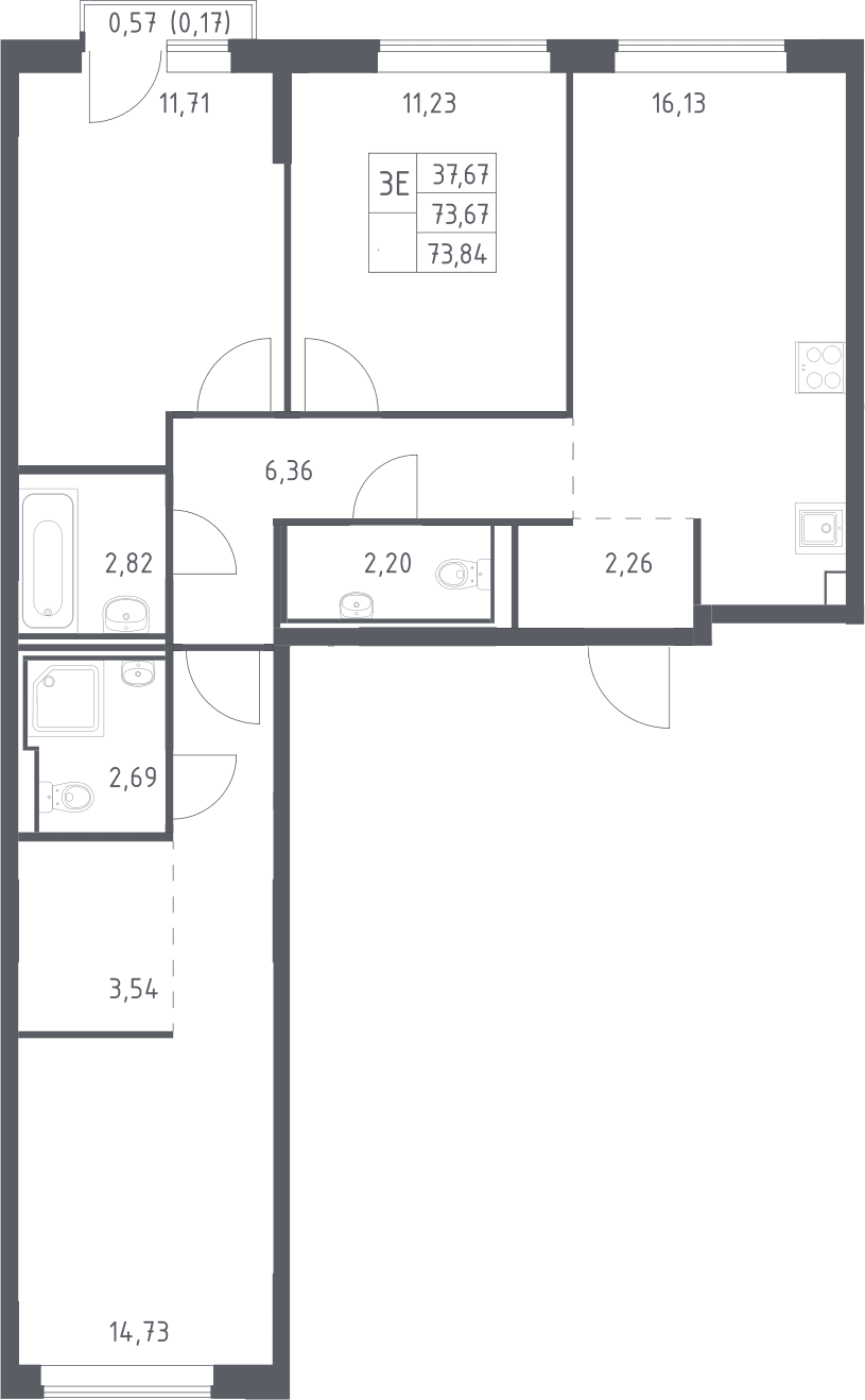 Планировка: Квартира евро-4 73,7 м² в ЖК «Рублевский квартал»