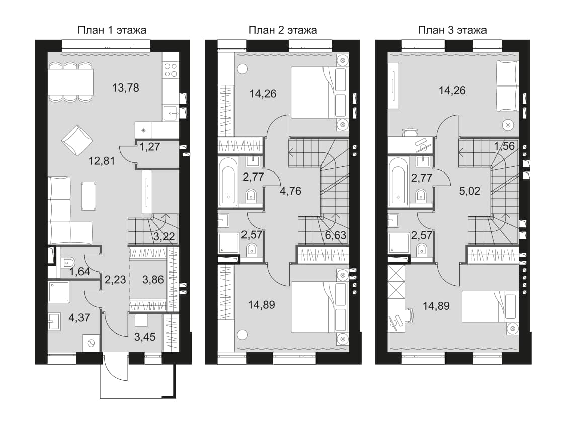 Планировка: Таунхаус 133,6 м² в ЖК «Мартемьяново Клаб»
