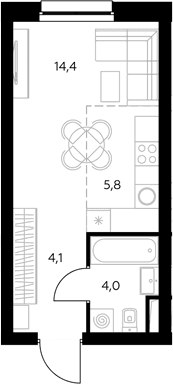 Планировка: Студия 28,8 м² в ЖК «Адмирал»