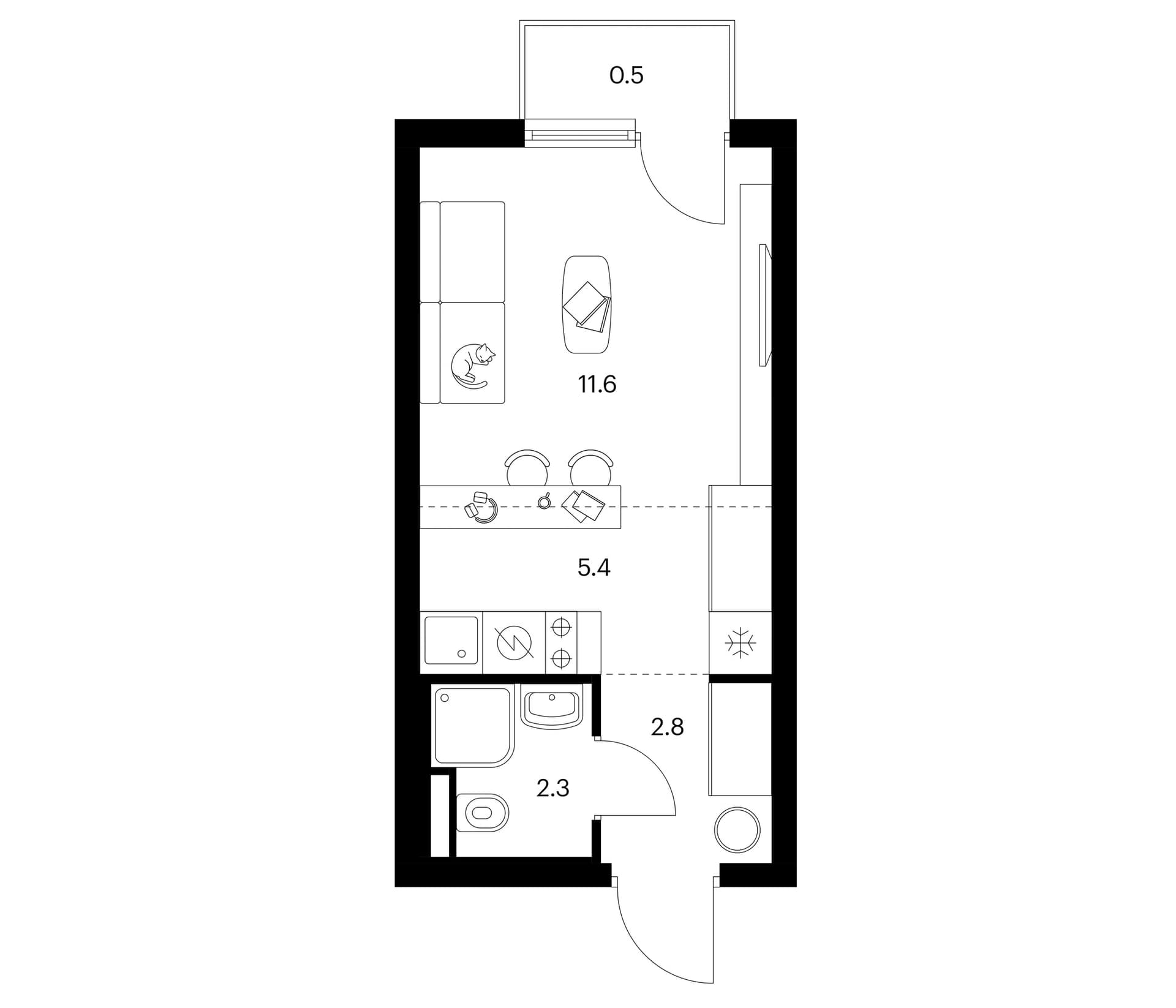 Планировка: Студия 22,1 м² в ЖК «Белая Дача парк»