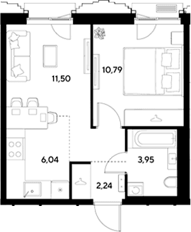 Планировка: Евродвушка 34,5 м² в ЖК «ЭВО»