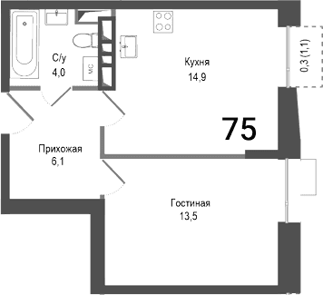 1-комнатная квартира
