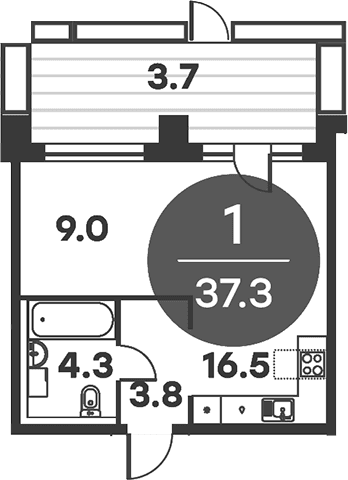 Планировка: Студия 36,5 м² в ЖК «Равновесие»