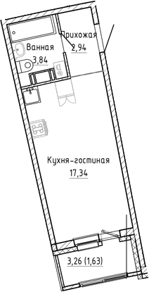 Планировка: Студия 24,1 м² в ЖК «Аквилон Рива»