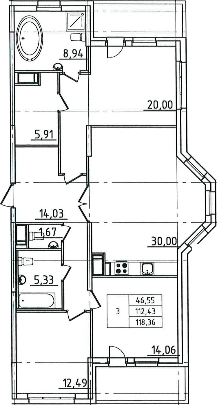Планировка: Квартира евро-4 112,4 м² в ЖК «Гавань Капитанов»