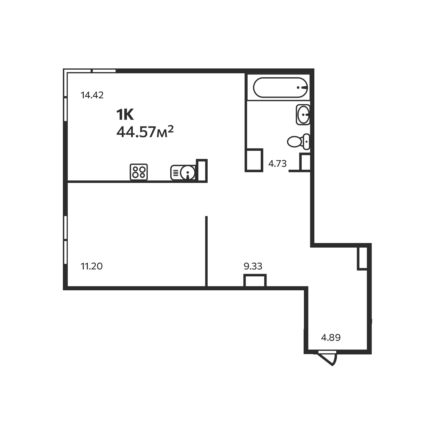 Планировка: 1-комнатная квартира 44,6 м² в ЖК «Эдельвейс. Выборг»