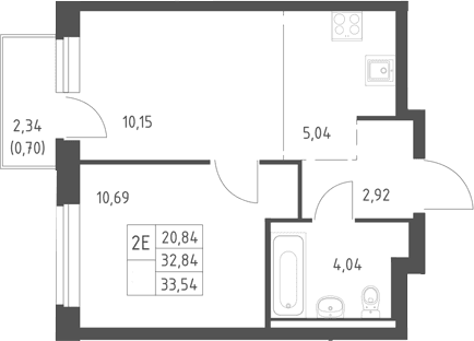 Планировка: Евродвушка 32,8 м² в ЖК «Горки Парк»