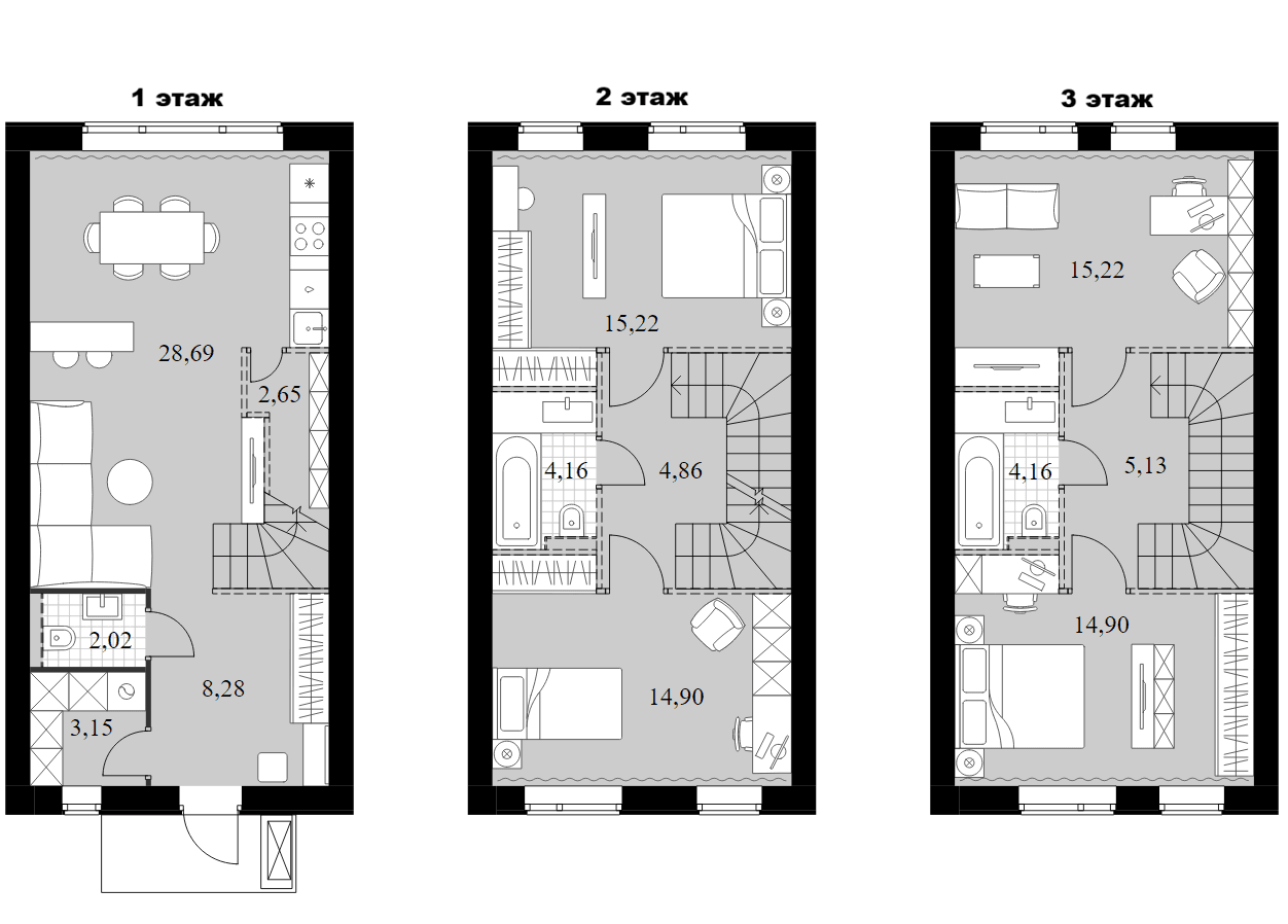 Планировка: Таунхаус 123,3 м² в ЖК «Мартемьяново Клаб»