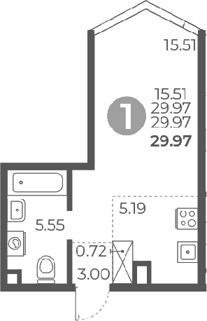 Планировка: Студия 30 м² в ЖК «Мневники от Гранель»