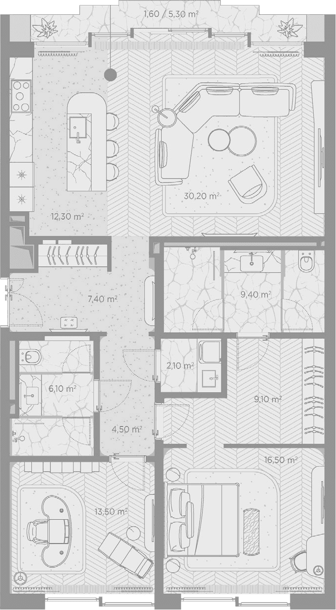 Планировка: 2-комнатная квартира 111,1 м² в ЖК «Николь»