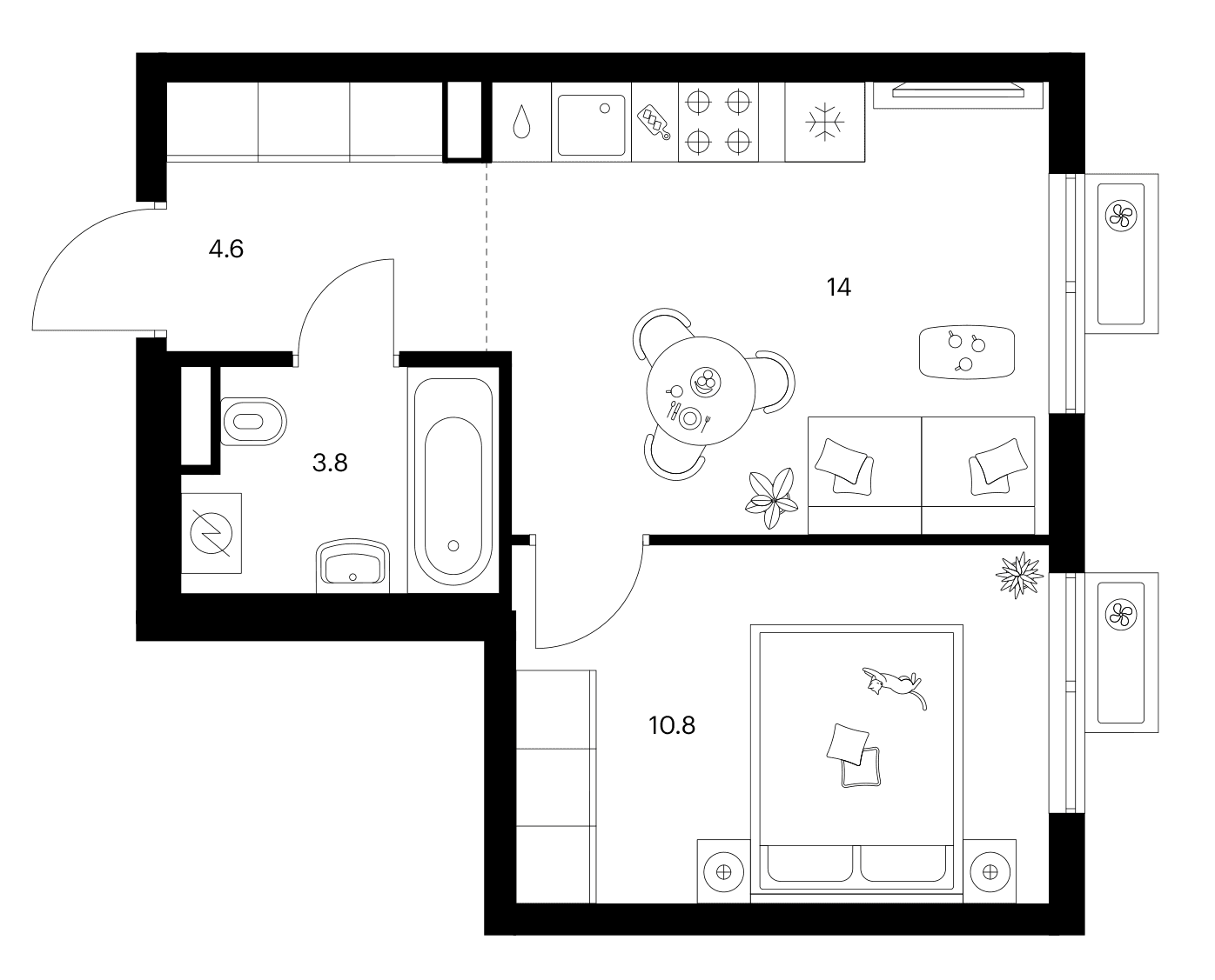 Планировка: 1-комнатная квартира 33,2 м² в ЖК «Ярославский»