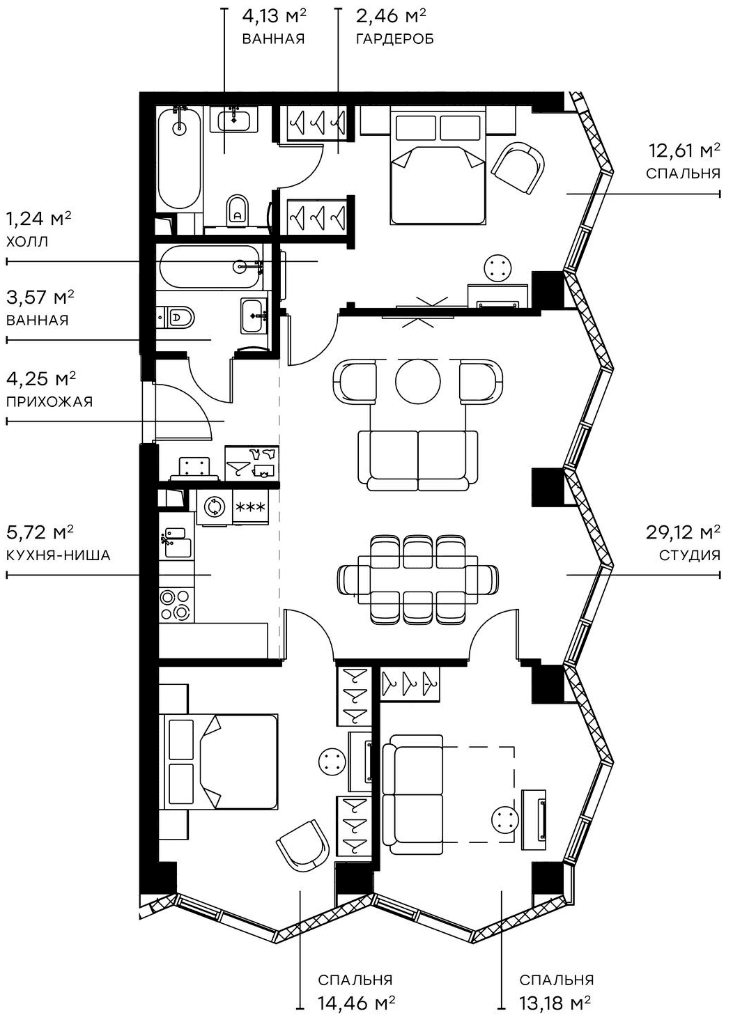 Планировка: Квартира евро-4 90,7 м² в ЖК «Симфония 34»