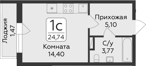 Планировка: Студия 23,3 м² в ЖК «Панорама Юкки. ГК Развитие. Санкт-Петербург»