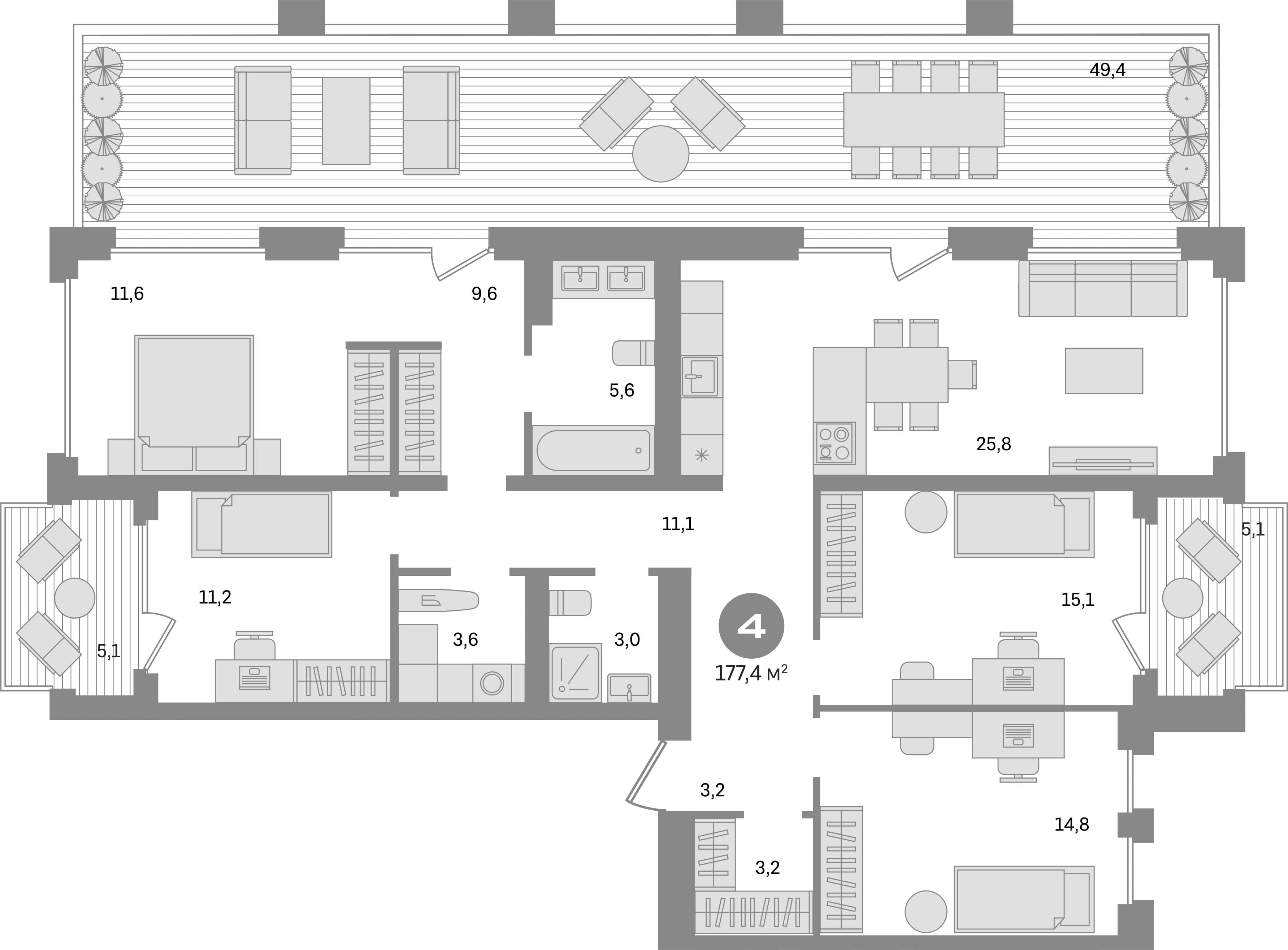 4-комнатная квартира