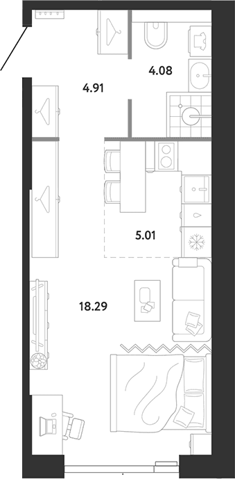 Планировка: Студия 32,3 м² в ЖК «Ридж»