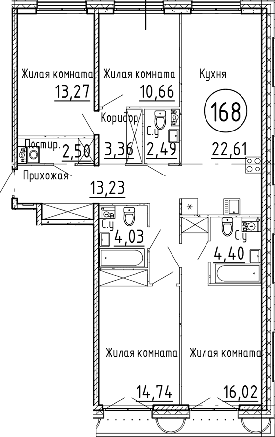 Планировка: Квартира евро-5 107,3 м² в ЖК «Остров Первых»