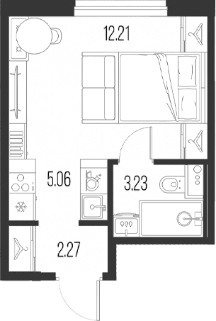 Планировка: Студия 22,8 м² в ЖК «Новая земля»